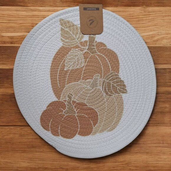 Pumpkin Fall Round Braided Placemat Autumn Table Setting 15 Inch Create - Picture 2 of 5